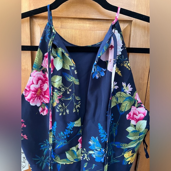 NWT Eliza J Navy Floral Print Chiffon High/Low Halter Midi Dress - Picture 6 of 14